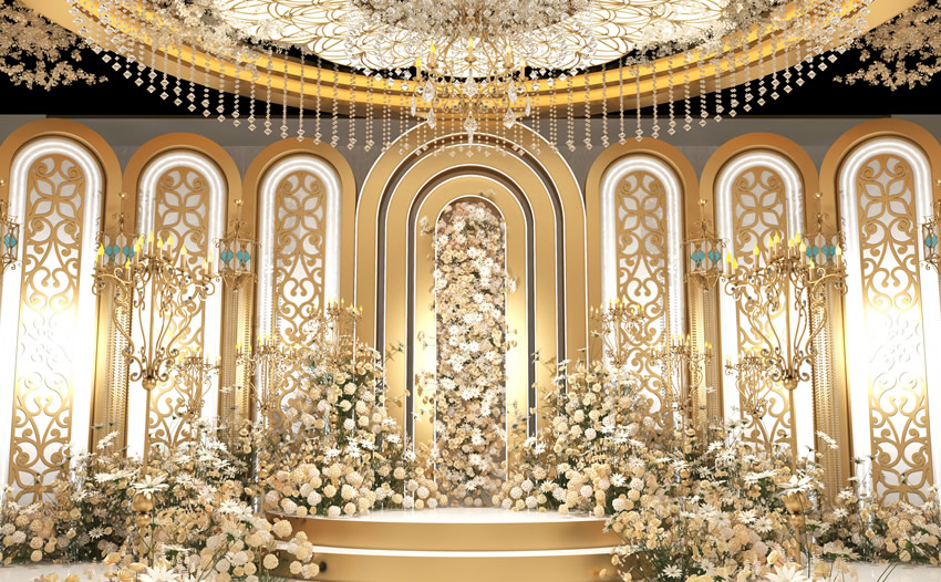 商河香槟色调婚礼堂效果展示